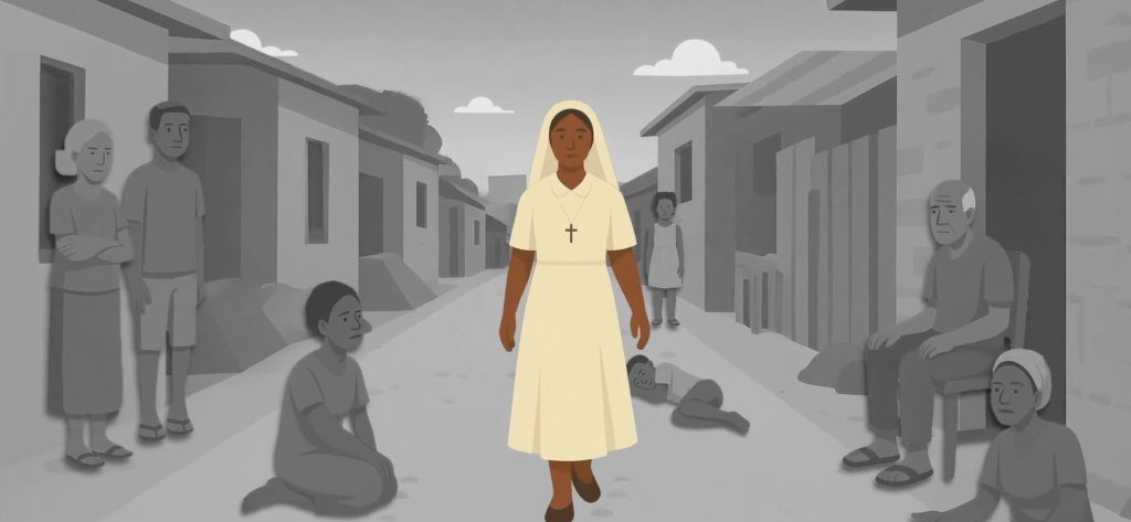 Ilustración de una Hermana Hospitalaria en Camerún